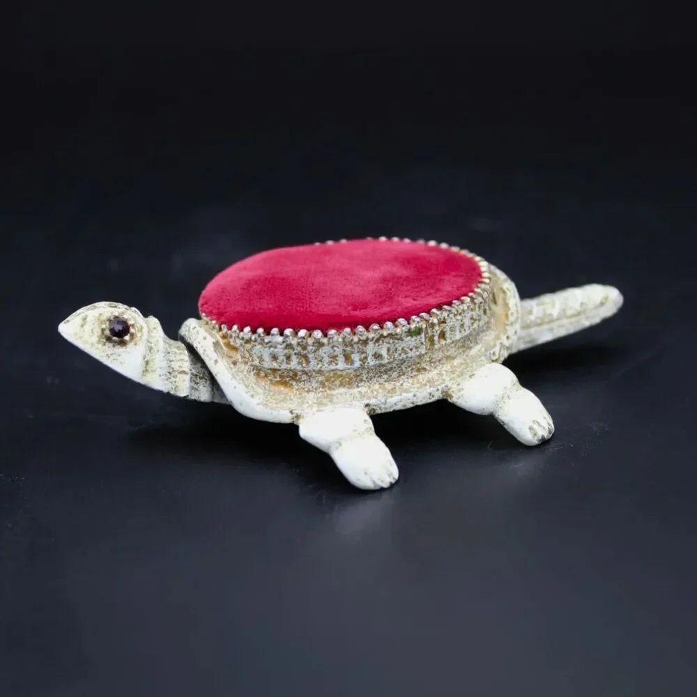 Vintage Florenza Articulated Turtle Pin Cushion Bobbing Head Tail Sewing Decor